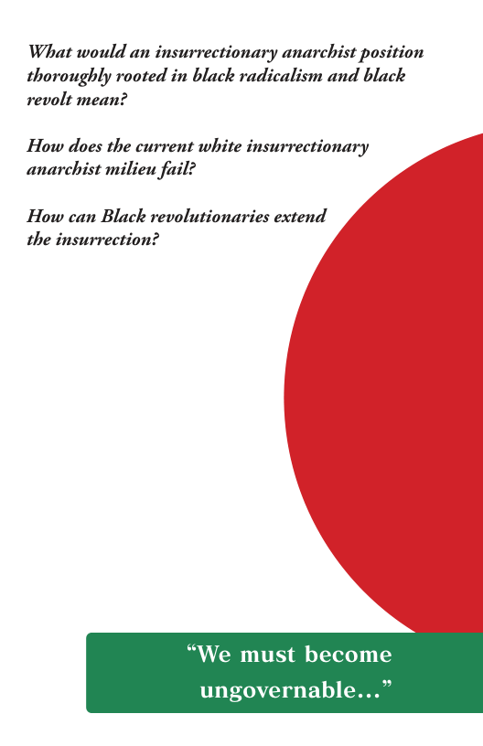 What would an insurrectionary anarchist position thoroughly rooted in black radicalism and black  revolt mean?  How does the current white insurrectionary anarchist milieu fail?  How can Black revolutionaries extend the insurrection?  “We must become  ungovernable...”  